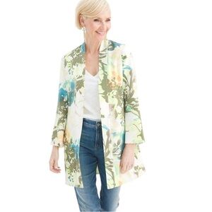 Chico’s Spring Paradise Mid Length Duster Jacket Open Front Size 2, US 12/14